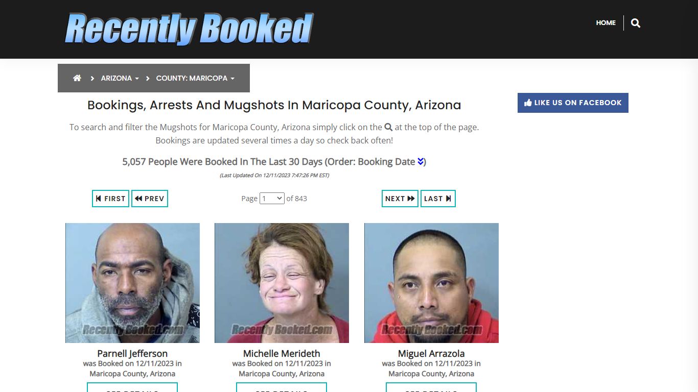 Bookings, Arrests and Mugshots in Maricopa County, Arizona
